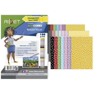 Bloco Ecocores Textura Visual 7 Cores 3 Estampas 36 Folhas A4+ 180g 23x32cm 010011 - Ridet