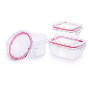 Feirinha de Potes Trava Mais Com Tampa Vermelha Quadrado 380ml/ Retangular 550ml/ Redondo 550ml 16024 - Plasútil