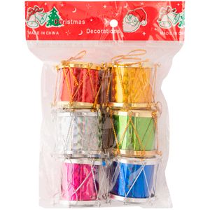 Kit Enfeites Natal 6 Peças Tambores Plástico PP 4x4x4cm LM1356 - honeyhome
