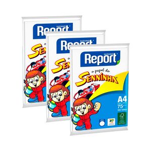 Papel Sulfite Seninha A4 75g Branco 300 Folhas - Report