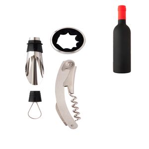 Kit Vinho (1 Saca Rolhas, 1 Dosador E 1 Anel Para Gargalo) Formato Garrafa Plástico E Inox 23,5x6cm LM2104 - honeyhome