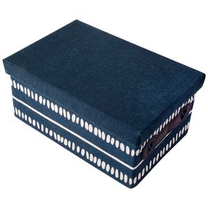 Caixa Organizadora M Azul Decorada Tampa Dobrável Algodão Tecido Cânhamo 32x23x15cm LM1948 - honeyhome