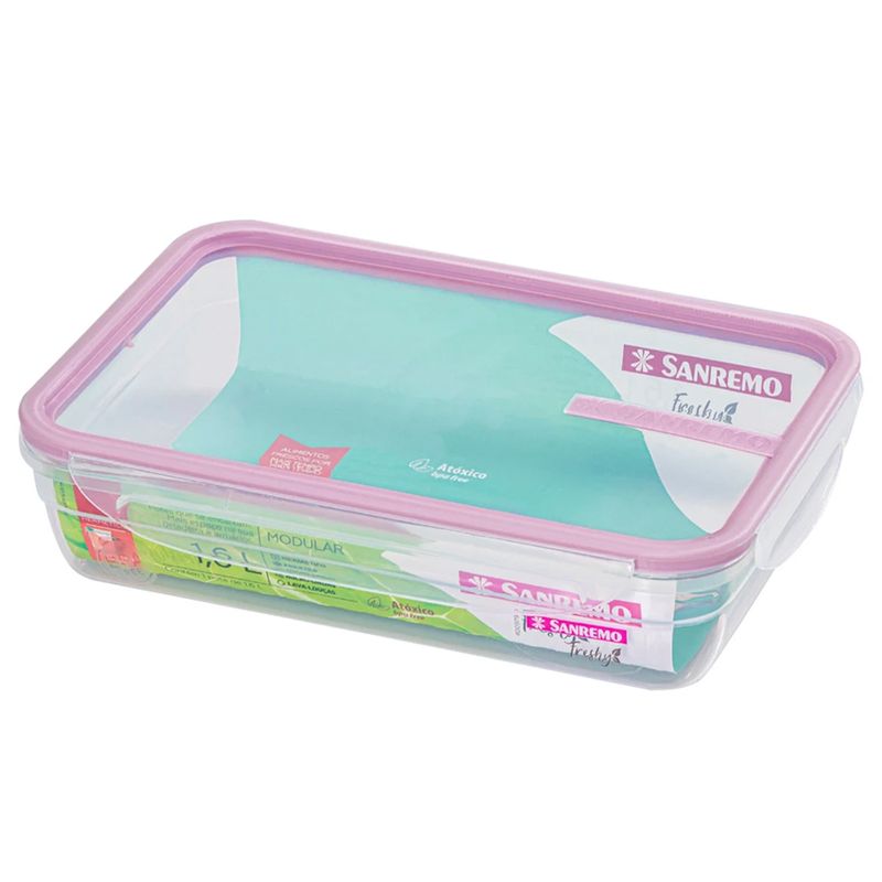 Pote Hermético Freshy Retangular Trava Click Plástico Detalhe Açaí