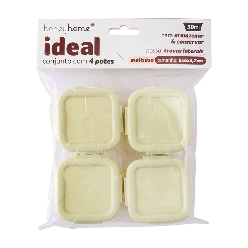 Conjunto Potes Com Travas Plástico Sortido 4 Peças 50ml 6x6x3,7cm