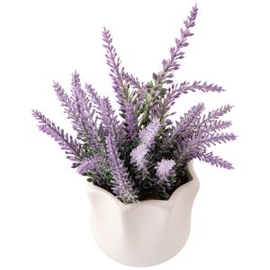 Vaso Ondulado Com 8 Galhos Lavanda Cerâmica E Plástico 9x9x18cm LM1944 - honeyhome