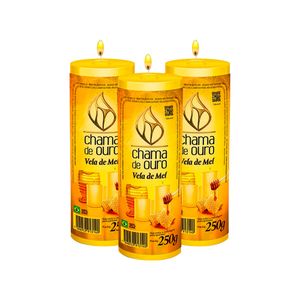 Kit 3 Velas Votiva Mel Amarela 250g - Chama de Ouro
