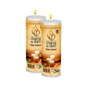 Kit 2 Velas Votiva Premium Branca 250g - Chama de Ouro