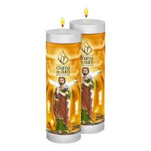 Kit 2 Velas Votiva São Judas Branca 250g - Chama de Ouro