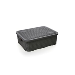 Cesto Eco Rattan Com Tampa Baixo Plástico Pequeno Preto 8,3x20x25,5 - Nitron