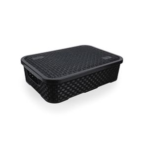 Cesto Eco Rattan Com Tampa Baixo Plástico Médio Preto 8,3x22,5x32,3 - Nitron