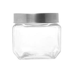 Pote de Vidro Com Tampa de Metal E Acrílico Gastro Prateada 800ml 5354 - Lyor