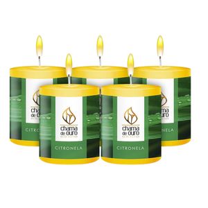 Kit 5 Velas Perfumada Citronela 60g - Chama de Ouro