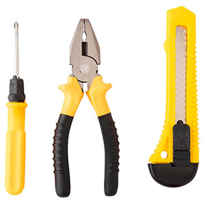 Jogo Ferramentas 3 Peças Prático (1 Chave de Fenda, 1 Alicate, 1 Estilete) Aço Inox Amarelo LM2051 - honeyhome