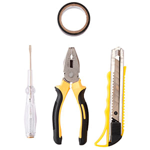 Jogo Ferramentas 4 Peças (1 Chave Teste, 1 Alicate, 1 Estilete, 1 Fita Isolante)Inox Preto Amarelo LM2054 - honeyhome