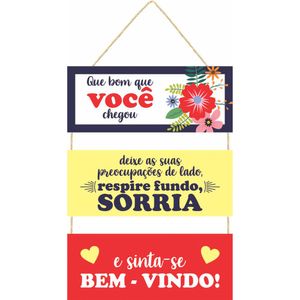 Kit Placas Decorativas Com Corda Que Bom Que Você Chegou Mdf 3 Peças JPL2077 - Nsw