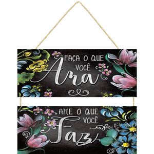 Kit Placas Decorativas Com Corda Faça O Que Você Ama Mdf Preto 2 Peças JPL2043 - Nsw