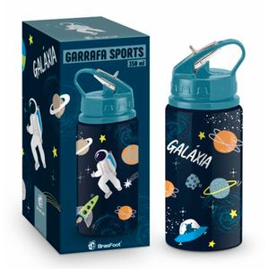 Garrafa Sports Temas Astronauta E Galáxia Alumínio Azul 350ml 13007 - Brasfoot