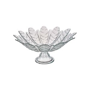 Centro de Mesa Folhas Com Pé Vidro Transparente 37cm 1500 - Vitazza