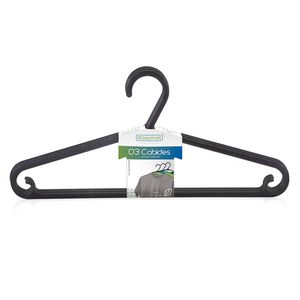 Conjunto de Cabides New Fun Plástico Preto 3 Peças 1803 - Dasplast