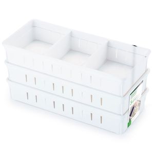 Conjunto Organizadores de Gaveta 3 Peças Com Divisórias Plástico Branco 27x12x4,8cm 19200 - Dasplast
