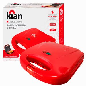 Sanduicheira E Grill  Placa Antiaderente Inox Vermelha 750w 127v 23260 - Kian