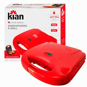 Sanduicheira E Grill  Placa Antiaderente Inox Vermelha 750w 220v 23261 - Kian