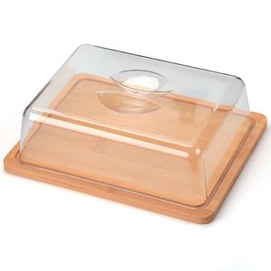 Boleira Retangular Futuro Base Bambu Tampa Plástica 26x20x7,5cm LM1790 - honeyhome