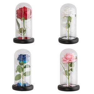 Flor Eterna Rosa Sortida Base Madeira Led (Pilha AAA) Cúpula de Vidro 11,5x21cm LM2386 - honeyhome