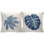 Kit_Capa_Almofada_Folhagens_Azul_Veludo_Poliéster_Bege_43x43cm_2_Peças_Ref.CALW51342_Nsw_Decor