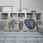 Kit_Capa_Almofada_Folhagens_Azul_Veludo_Poliéster_Bege_43x43cm_2_Peças_Ref.CALW51342_Nsw_Decor