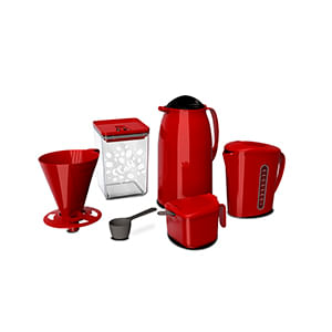 Kit Café Super Prático Com Garrafa Térmica 1 Litro Vermelho 6 Peças 81141 - Unitermi