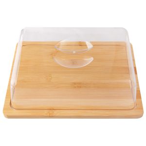 Boleira Retangular Futuro Base Bambu Tampa Plástica 26x20x7,5cm LM1790 - honeyhome