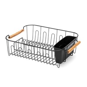 Escorredor Wide Eco Design Aço E Madeira Preto 13,5x34,5x44,5cm 0451 - Arthi