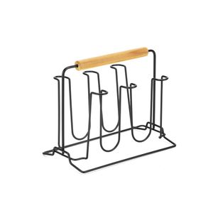 Suporte Para 6 Copos Eco Design Aço E Madeira Preto 14x20x23,5cm 0454 - Arthi