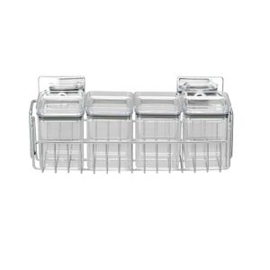 Conjunto Potes Herméticos Para Temperos Com Suporte Plástico Transparente 186ml 4 Peças 5321 - Arthi