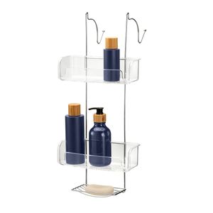 Prateleira Porta Shampoo Duplo Com Saboneteira Aço Cromado Plástico 1573 - Arthi