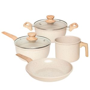 Conjunto Panelas Marble Edition Revestimento Cerâmico E Indução Alumínio Cream 4 Peças 14388606 - Oster Home