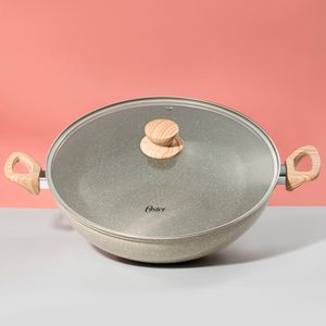 Wok Com Tampa Revestimento Cerâmico E Indução Alumínio Cinza Claro 34cm 13859802 - Oster Home
