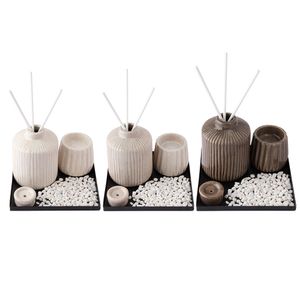 Vaso Aromatizador Com Suportes Cerâmica E Mdf Sortido 4 Peças 14x14x10cm CB3683 - Moment