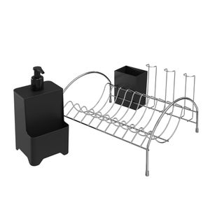 Kit Cozinha Escorredor Compacto E Dispenser Detergente Plástico Aço Carbono 2 Peças 1534P - Stolf