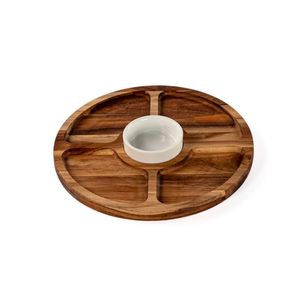 Petisqueira Redonda Teca Com 4 Divisões Madeira Natural 30cm 1321 - Stolf