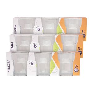 Conjunto Copos Água Allegra 256ml Vidro 9 Peças 8,2x6,3x8,4cm B0412 - bee