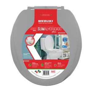 Assento Sanitário Oval Slim Almofadado Plus Plástico Cinza 10400386 - Mebuki