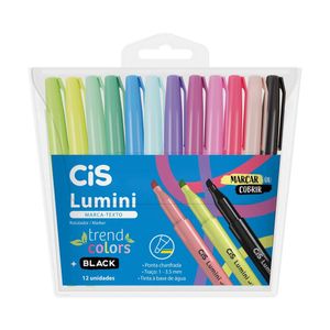 Marca Texto Lumini Trend Color + Black 12 Cores 57676 - Cis