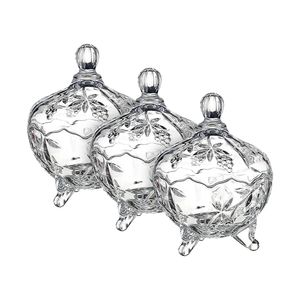 Kit com 3 Bomboniere Graciosa Com Pés Vidro 14,5x14x14,5cm LM1458 - honeyhome