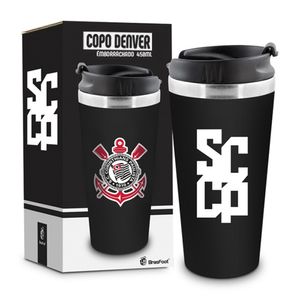 Copo Térmico Denver Plástico Emborrachado 450ml Corinthians 1 13208 - Brasfoot