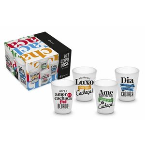 Jogo de 4 Copos Dose 55ml Vidro Fosco Frases Dia de Cachaça 14050 - Brasfoot
