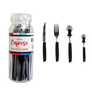Jogo de Talheres Caprese Inox Cabo Plástico Preto Com Jarra de Vidro 25 Peças A42575 - Fratelli