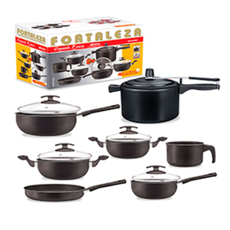 Conjunto de Panelas Artistic Black Com Panela de Pressão Maleta 7