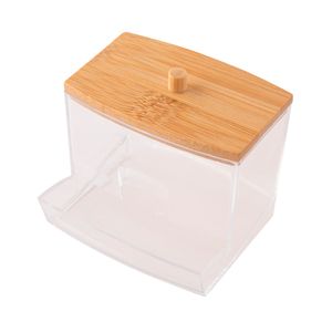 Porta Cotonetes Plástico Com Tampa de Bambu 8,5x7x7,8cm CB3344 - Moment